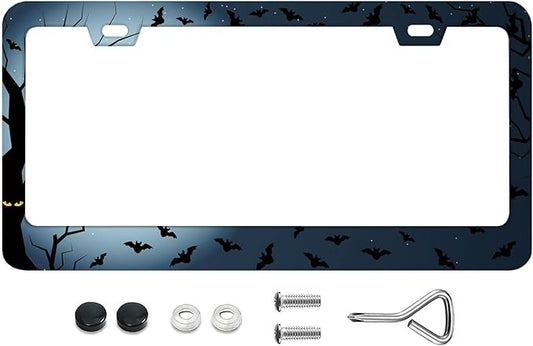 Halloween Scary Night Full Moon Bats License Plate Frames, Rust-Proof Stainless Steel License Plate Cover Fits Standard U.S. Vehicles for Men Women 12.3 X 6.3 Inch License Plate Holder -DATANSEN