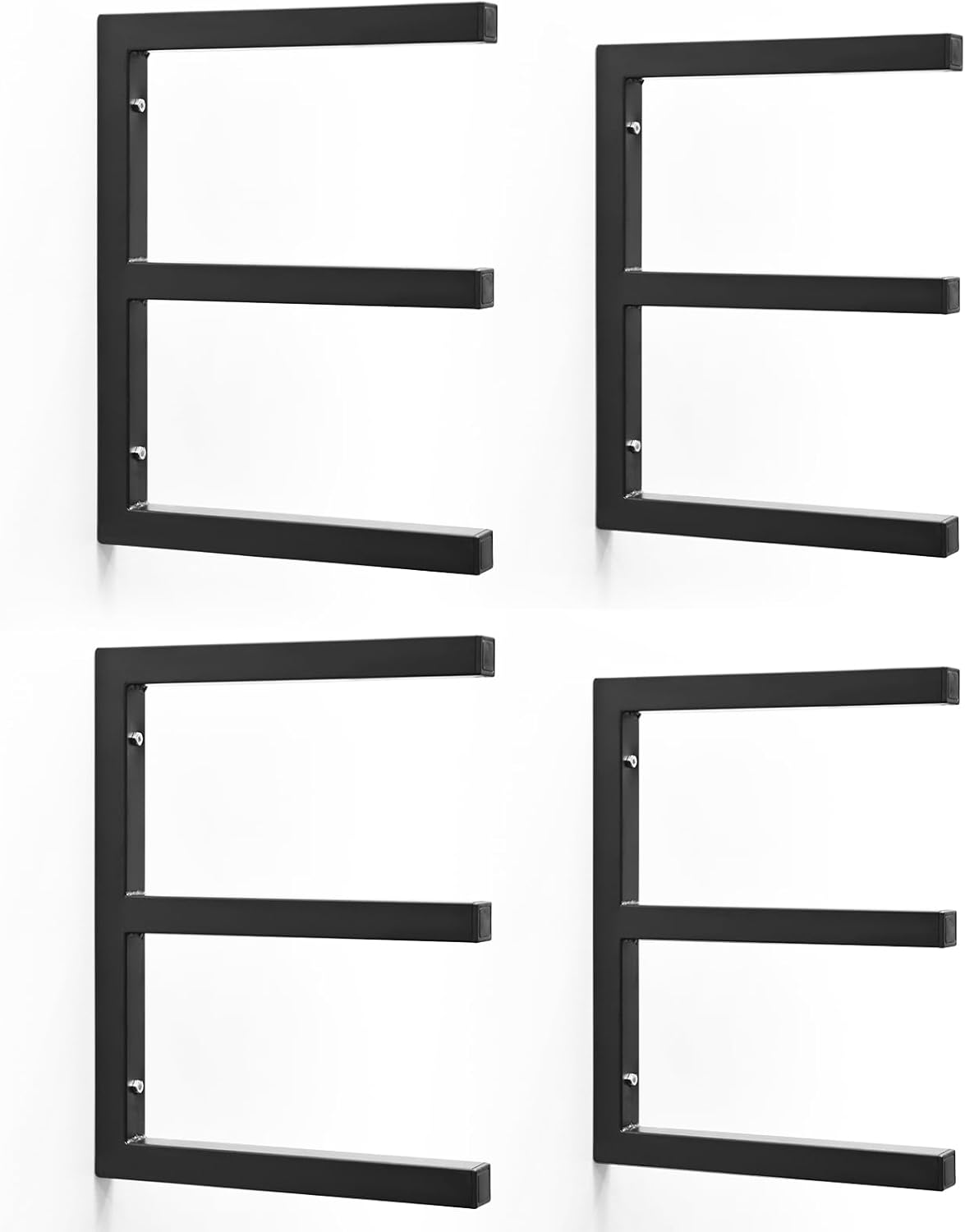 4 Pack Wood Organizer and Lumber Storage Rack Wall Mount, Heavy Duty Wood Storage Organizer Racks with 3-Level System for Garage, Workshop, Basement, Holds Up 220 LBS Per Level (Black)