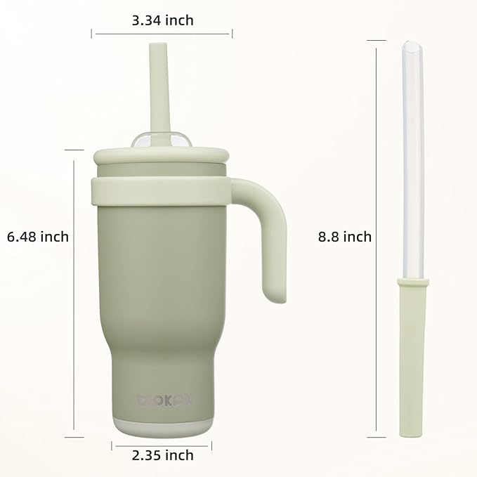 BJPKPK 18 OZ Insulated Travel Tumbler with Handle and Straw, Stainless Steel Water Bottle, Double Wall Vacuum Insulated Mug, for Work, Car, Travel, Forest Green