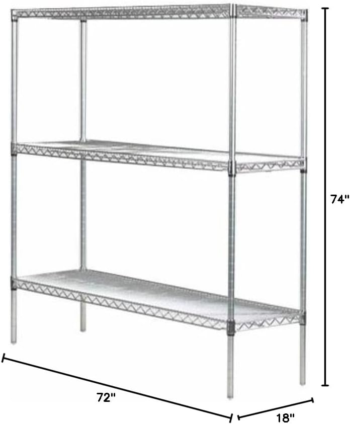 Omega 18" Deep x 72" Wide x 74" High 3 Tier Chrome Starter Shelving Unit