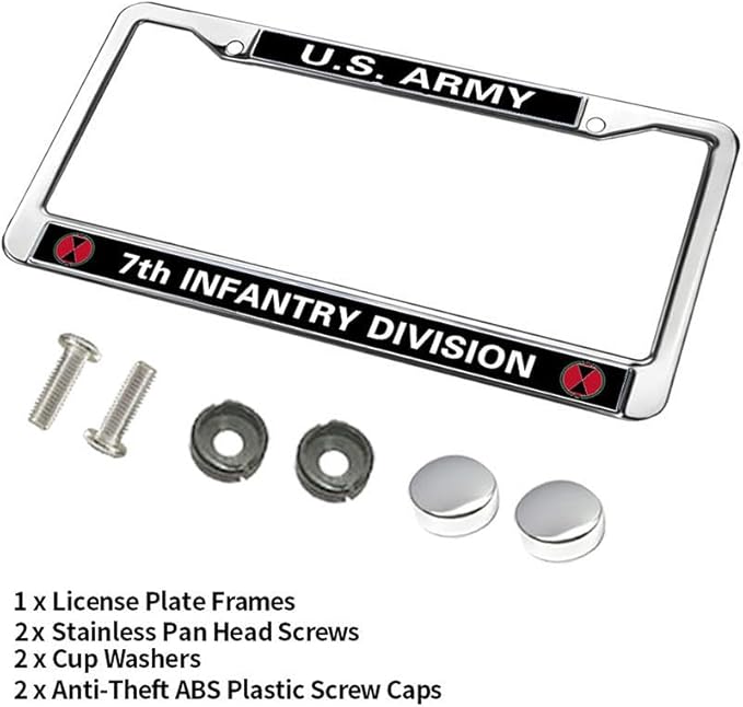 US Army 7th Infantry Div License Plate Frame Slim 7th Infantry Division Rattle Proof License Plate Frame