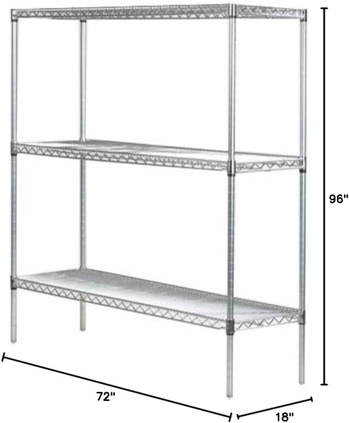 Omega 18" Deep x 72" Wide x 96" High 3 Tier Chrome Starter Shelving Unit