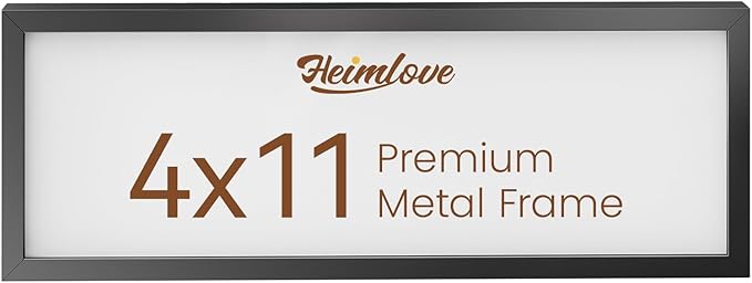 Heimlove 4x11 Metal Lawrence Frame,Black Aluminum Photo Frames-Real Tempered Glass,Tabletop Display,Mounting Horizontally or Vertically Decor for Wall-1Pack