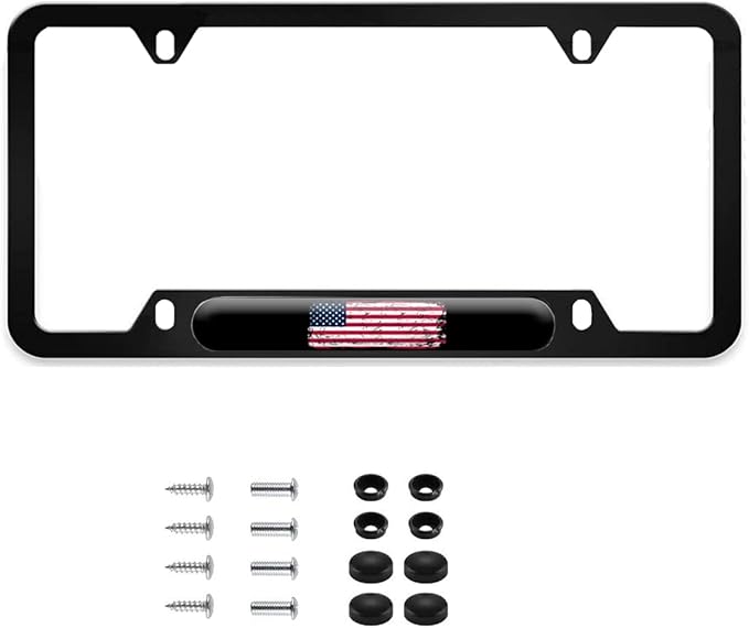 American Flag License Plate Frame Metal Auto Plate Holders Covers Personalized Car Accessories (Flag-2)