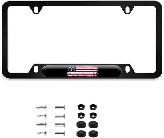 American Flag License Plate Frame Metal Auto Plate Holders Covers Personalized Car Accessories (Flag-2)