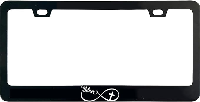 Infinity Believe Cross License Plate Frame, 12 X 6 Inch Black Stainless Steel Car Accessories for Women/Men, with 2 Holes & Screws