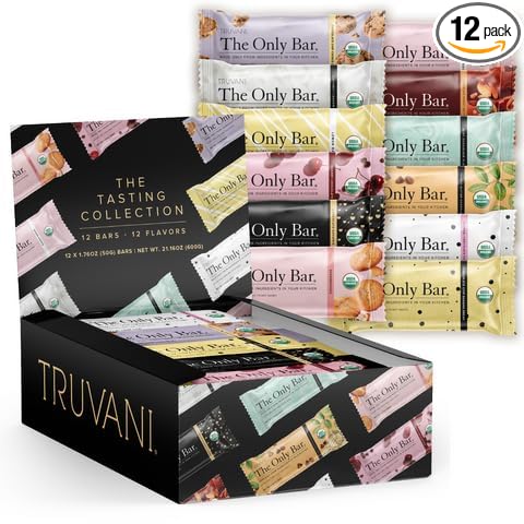 Truvani Plant Based Snack Bars | Variety 12 Pack | 5-8g Protein | USDA Organic and Vegan | The Only Bar | Dairy, Soy, and Gluten Free | Individually Wrapped