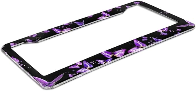 Purple Butterfly License Plate Frame - 1 Pack Personalized Aluminum Car License Plate Cover Butterfly License Plate Holder Universal US-Canada 2 Hole Auto Car Tag for Women/Men