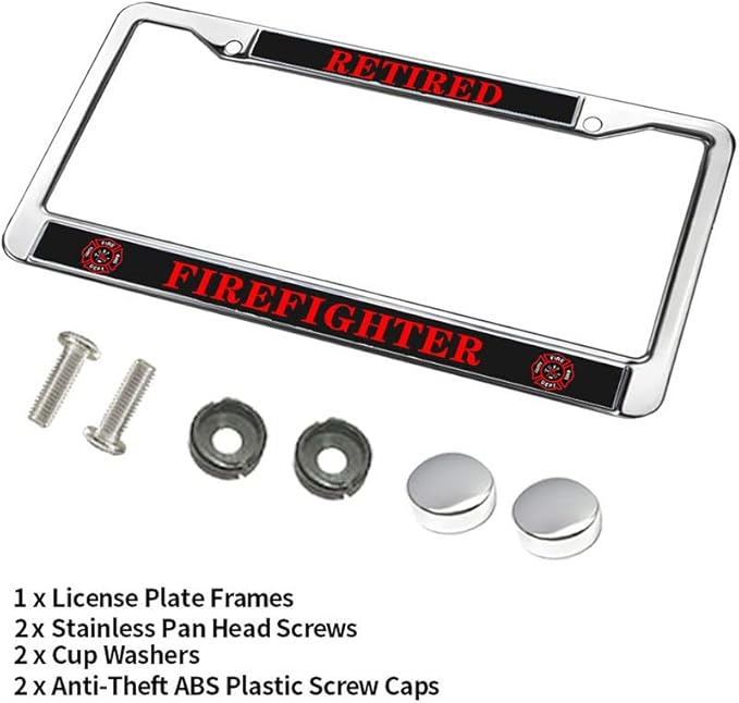 Retired Firefighter License Plate Frame Patriotic Firefighter Power Durable License Plate Frame Firefighter Gift License Plate Frame Gifts for Firefighter