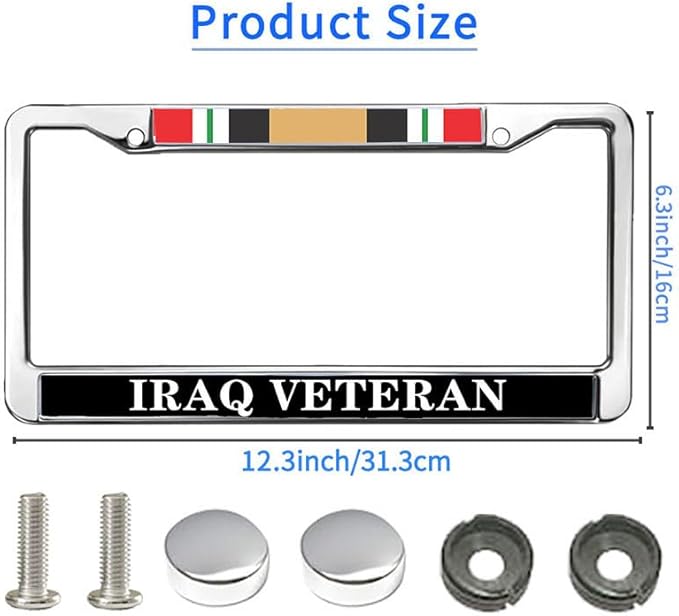 Iraq Veteran Flag License Plate Frame Slim US Army Veteran Stylish License Plate Frame US Veteran Blessing License Plate Frame for Veterans