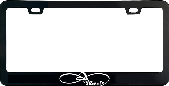Infinity Love Blessed License Plate Frame, 12 X 6 Inch Black Stainless Steel Car Accessories for Women/Men, with 2 Holes & Screws