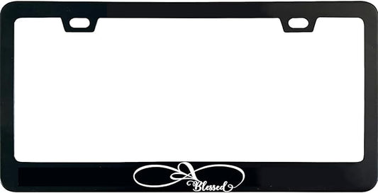 Infinity Love Blessed License Plate Frame, 12 X 6 Inch Black Stainless Steel Car Accessories for Women/Men, with 2 Holes & Screws