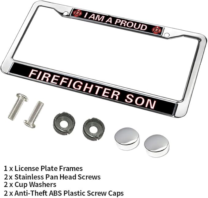 Proud Firefighter Son License Plate Frame Firefighter Superhero Durable License Plate Frame Firefighter Gifts for Men License Plate Frame Gifts for Firefighter