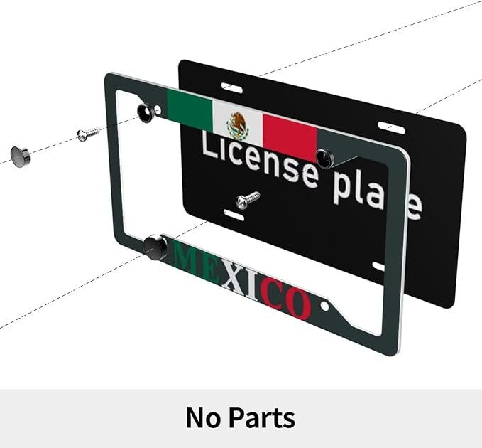 Mexican Flag License Plate Frames Personalized Flag Decoration Car Tags Aluminum Metal License Plate Covers Customized Mexican Flag License Plate Holders for Men and Women with Screw Nut（2Pcs）