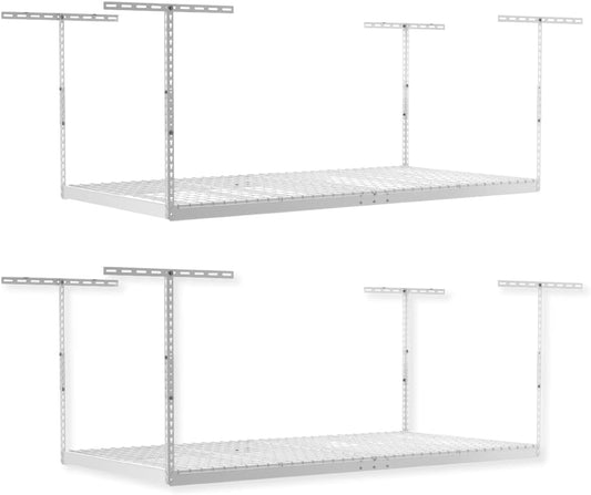 2-Pack 4 x 8 MonsterRax Overhead Garage Storage Rack, Ceiling Racks for Garage, Organization Shelving, Adjustable Hanging Shelf, White, 24"-45" Height Adjustment,