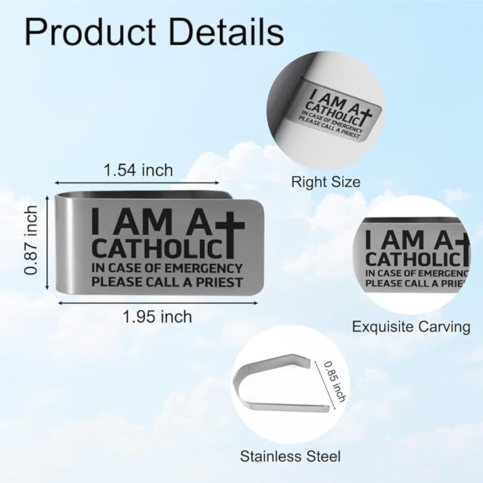 XQLZY I Am A Catholic in Case of Emergency Please Call A Priest Engraved Stainless Steel Car Visors Clip, Call a Priest Emergency Visor Car Accessories, Funny Catholic Visor Clip Gifts for Driver