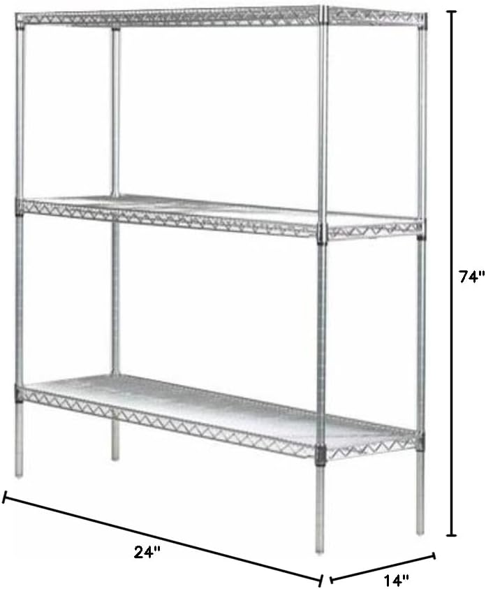 Omega 14" Deep x 24" Wide x 74" High 3 Tier Chrome Starter Shelving Unit