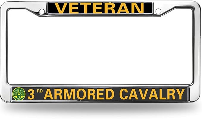 3rd Armored Cavalry Vet License Plate Frame Slim US Army US Flag Anti-Theft License Plate Frame US Veteran Power License Plate Frame for Independence Day