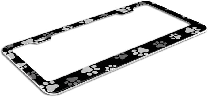 Paws Print License Plate Frame - 1 Pack Personalized Aluminum Car License Plate Cover Black and White Dog Paws License Plate Holder Universal US-Canada 2 Hole Auto Car Tag for Women/Men