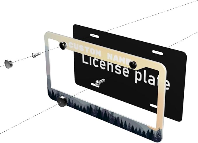 Custom License Plate Frame - 2 Pack Personalized Add Text Black Custom License Plate Frame with Standard Us Canada Vehicles 12.3 X 6.3in