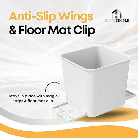 Car Trash Can 2L with Stability Wings & Velcro for Extra Stability ??Magic Strip & Clip for Fabric & Rubber Mats ??Durable Plastic, Easy Pull Trash Bags Included ??White