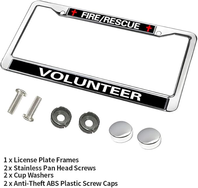 Fire Rescue Volunteer License Plate Frame Metal Firefighter Support Rattle-Proof License Plate Frame Fire Rescue Power License Plate Frame for Firefighter