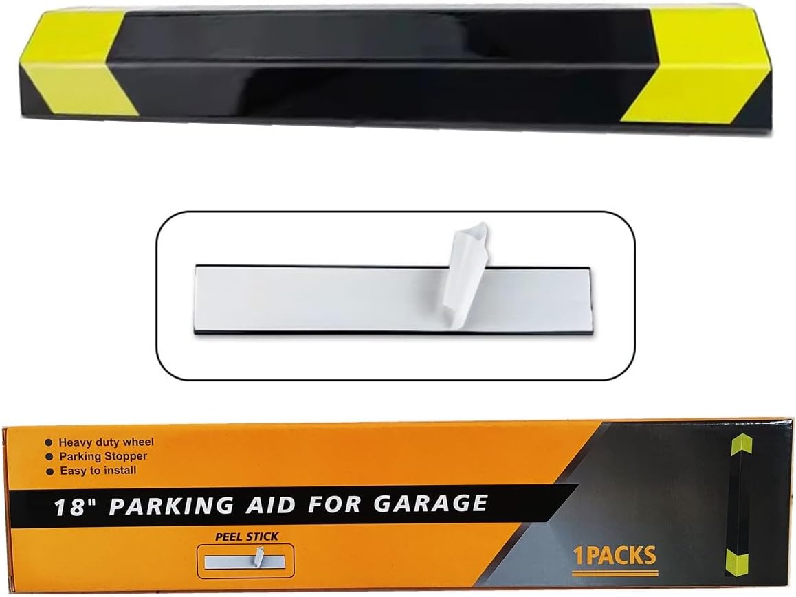 Heavy Duty Parking Aid for Garage, 18" Car Parking Stopper for Garage 1 Pack, Parking Aids Protects Car, Parking Stopper Easy to Install 1 Packs 18" L (1 Pack 18" L x 1.25H)