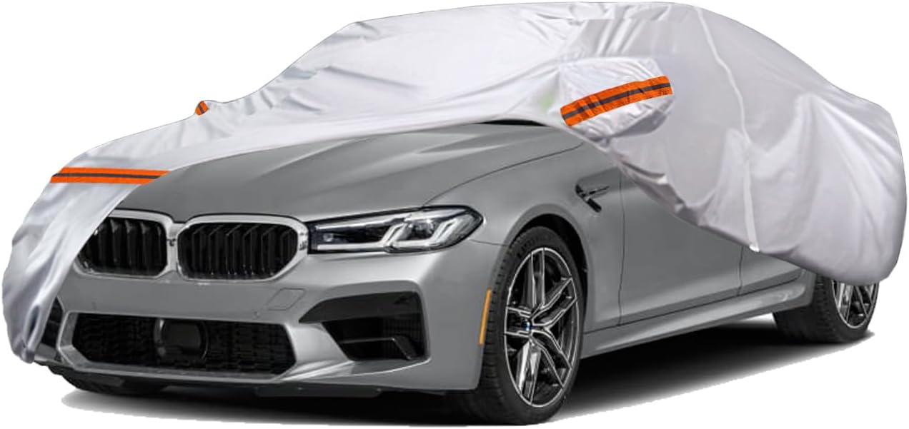 TUCAREST 6 Layers Full Car Cover for Sedan/Wagon/Coupe/Hatchback - Waterproof, Insulated, Anti-UV, Snow-Proof, Anti-Wind, All-Weather, Thickened Protection, up to 198 in
