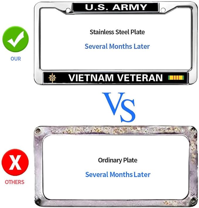 US Army Heroism License Plate Frame Custom Proud US Veteran Anti-Theft License Plate Frame US Military Veteran