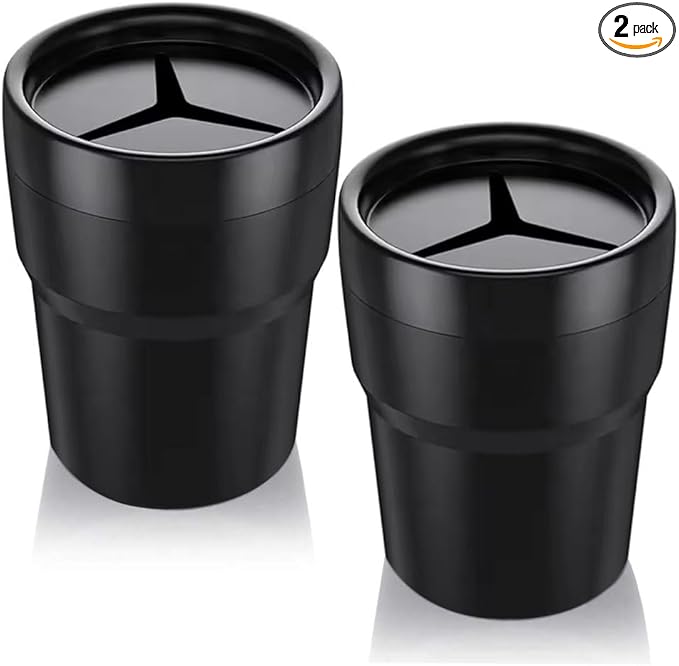 FIOTOK Car Trash Can with Lid, Mini Auto Garbage Can Leakproof Vehicle Trash Bin Fits Cup Holder in Console or Door for Automotive Car, Home, Office, Kitchen, Dinning Room 2 Packs