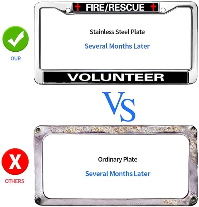 Fire Rescue Volunteer License Plate Frame Metal Firefighter Support Rattle-Proof License Plate Frame Fire Rescue Power License Plate Frame for Firefighter