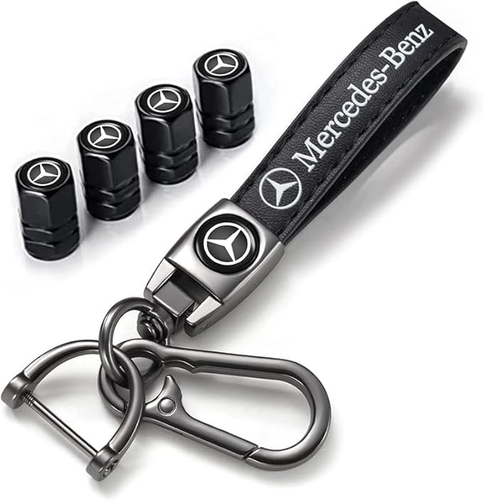 Combo of Car Tire Valve Caps&Car Key Chain Cars Compatible with Mercedes Benz CESM CLK GLK GL AB GLS GLE AMG Series, 4pcs Car Tire Dust Caps& Car Keychain Accessories