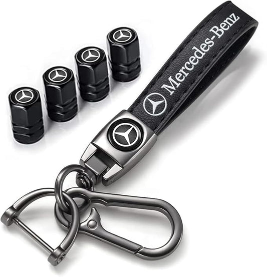 Combo of Car Tire Valve Caps&Car Key Chain Cars Compatible with Mercedes Benz CESM CLK GLK GL AB GLS GLE AMG Series, 4pcs Car Tire Dust Caps& Car Keychain Accessories