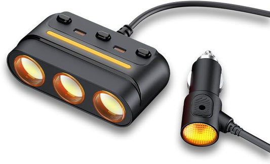 3 - in - 1 Cigarette Lighter Adapter with PD/QC Fast Charging, Independent Switches Car Charger, RGB LED Indicator Lights - Universal Cigarette Lighter USB Charger for Cars, SUVs