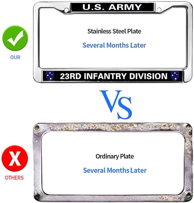 US Army 23RD Infantry Division License Plate Frame Holder,Veteran US Army Stainless Steel Car Licence Plate Covers for Standard Size US Car