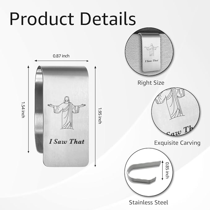 The Load Saw That Funny Jesus Quote Engraved Stainless Steel Car Visor Clip, Travels Visor Car Accessories for Women Men, Christian Gifts for Women Men Family Friend Driver, New Driver Gifts