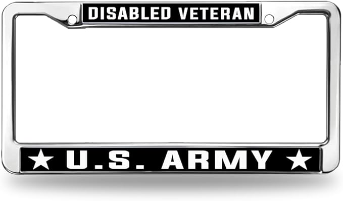 Disabled Veteran US Army License Plate Frame for Birthday Gift US Veteran Support License Plate Frame Chrome