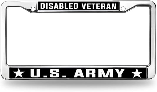 Disabled Veteran US Army License Plate Frame for Birthday Gift US Veteran Support License Plate Frame Chrome