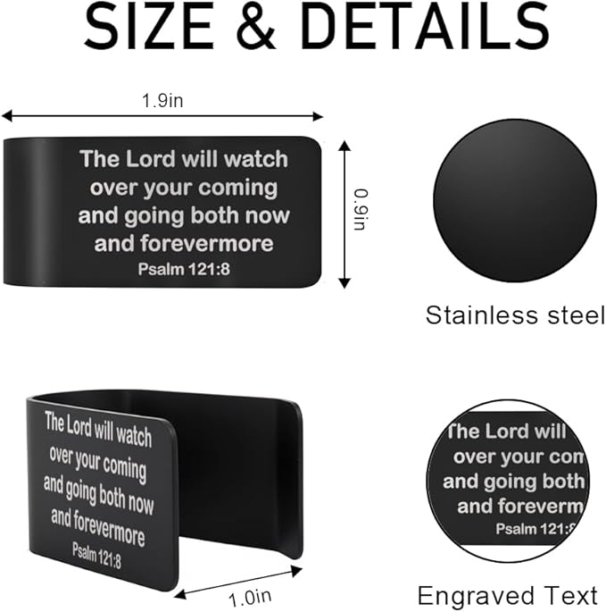 The Lord Will Watch Over Your Coming and Black Visor Clip for Cars, Bible Verse Engraved Car Visor Clip, Christian Gifts for Drivers Family Friends, New Driver Gifts, Funny Car Accessories