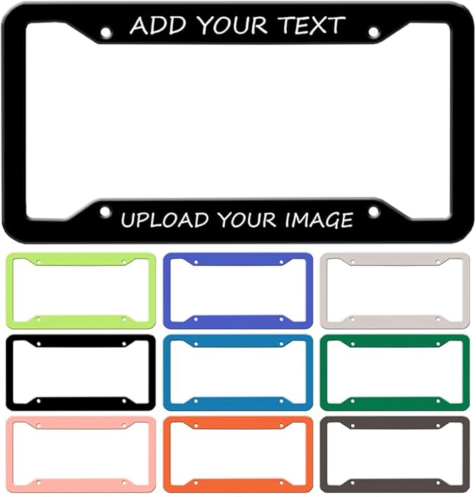 Custom License Plate Frame, Personalized Your Own Text Customize Funny Metal Car Accessories License Plate Holder 4 Holes