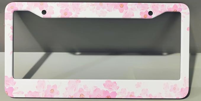 2pcs Pink Cherry Blossom Floral License Plate Frame for Women,Pink Sakura car Decorative tag Frames Girly,Japanese Cherry Blossom Flower License Plate Cover Holder for Vehicle with car Keychain tag