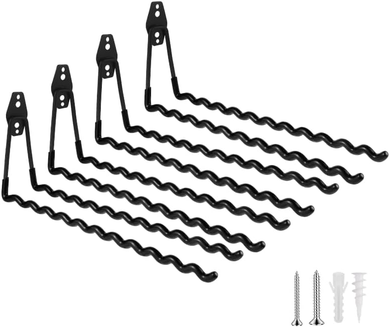 Wall Mounted Garage Hooks Tool Organizer, 12.4 Inch Garage Storage Hook Heavy Duty Utility Wall Hangers Black for Ladders, Hose, Garden Tools, Set of 4