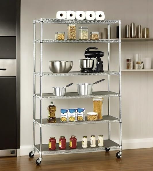 Organize in Style with The Members Mark 6-Tier NSF Heavy Duty Wire Shelving, 47.75" W x 18" D x 75.5" H (Plated, 2 PACK)