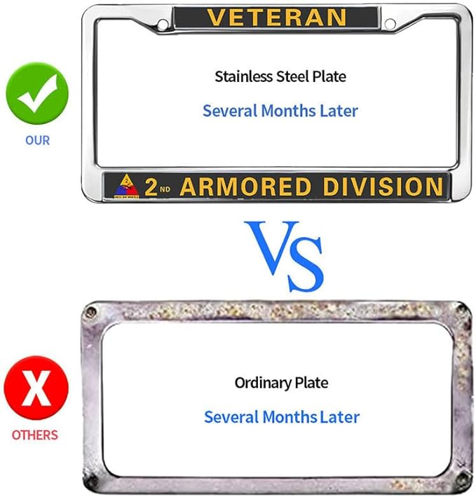 2nd Armored Division Vet License Plate Frame Metal US Army Veteran Scratch-Resistant License Plate Frame US Veteran Pride