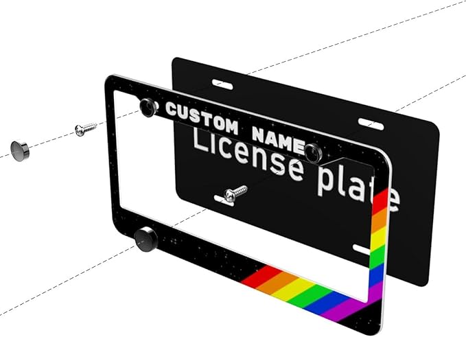 Custom License Plate Frame Rainbow - 2 Pack Personalized Add Text Black Custom License Plate Frame with Standard Us Canada Vehicles 12.3 X 6.3in