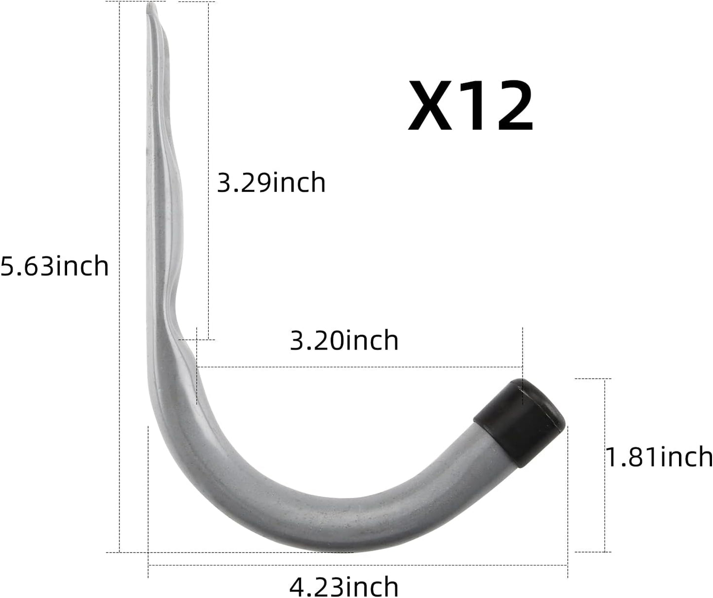 HOME MASTER HARDWARE 12 Pack 4-Inch Heavy Duty Garage Storage Wall Hooks, Steel J Utility Hooks for Hanging Ladders, Tools, Bikes, Grey