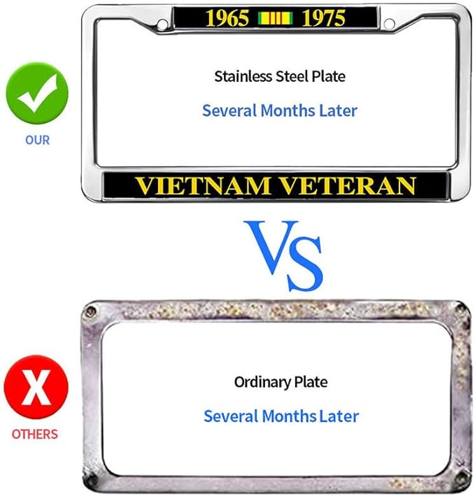 Vietnam Veteran Gift License Plate Frame Chrome US Army Veteran Fade-Resistant License Plate Frame US Veteran Support