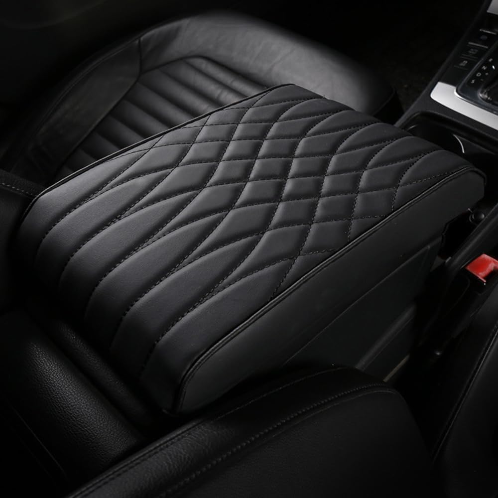Leather Car Center Console Armrest Mat, for Audi Q5 SUV FY/80A 2017 2018 2019 2020 2021 2022 2023 2024 Car Armrest Box Pad Cover, Waterproof Seat Protector,Black, normal