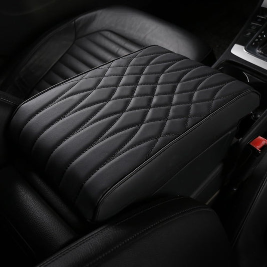 Leather Car Center Console Armrest Mat, for Audi Q5 SUV FY/80A 2017 2018 2019 2020 2021 2022 2023 2024 Car Armrest Box Pad Cover, Waterproof Seat Protector,Black, normal