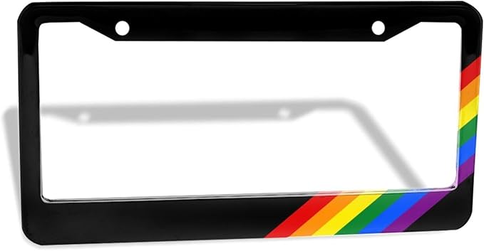 Gay Rainbow License Plate Frame - 1 Pack Personalized Aluminum Car License Plate Cover Pride LGBT License Plate Holder Universal US-Canada 2 Hole Auto Car Tag for Women/Men